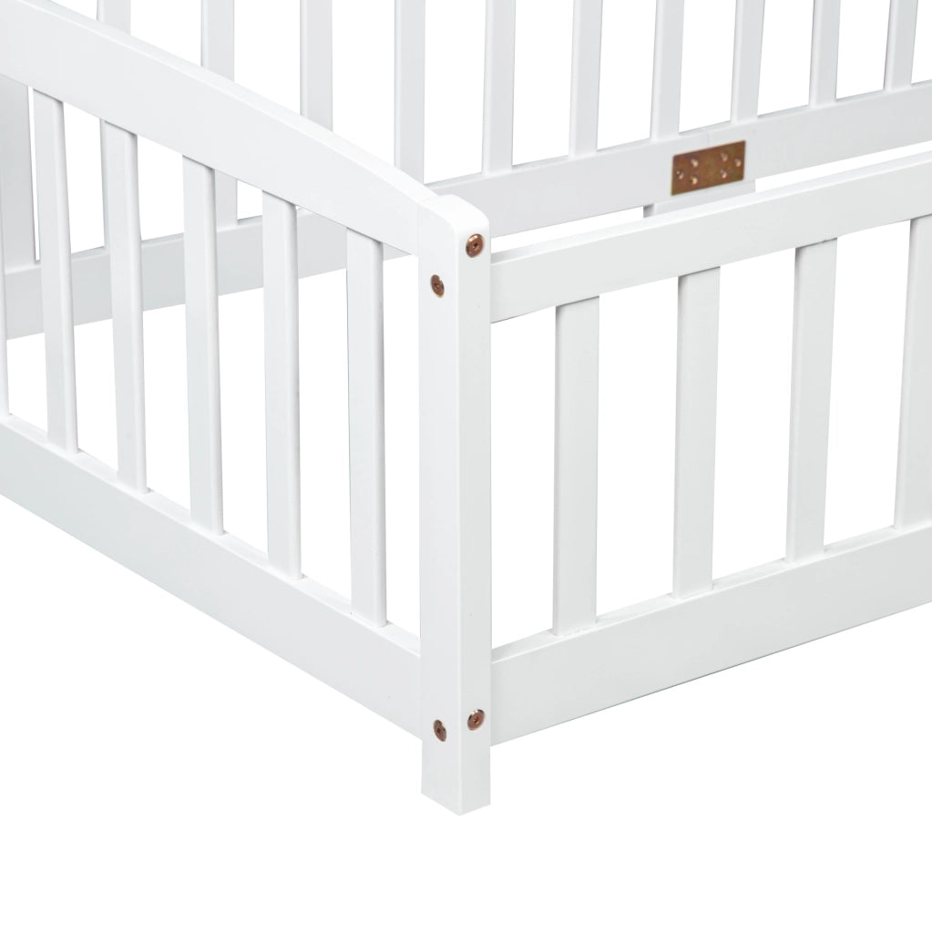 Letto a pavimento per bambini 90x200 cm con sponde di sicurezza bianco