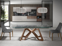 Tavolo da pranzo allungabile rettangolare vetro temperato e noce