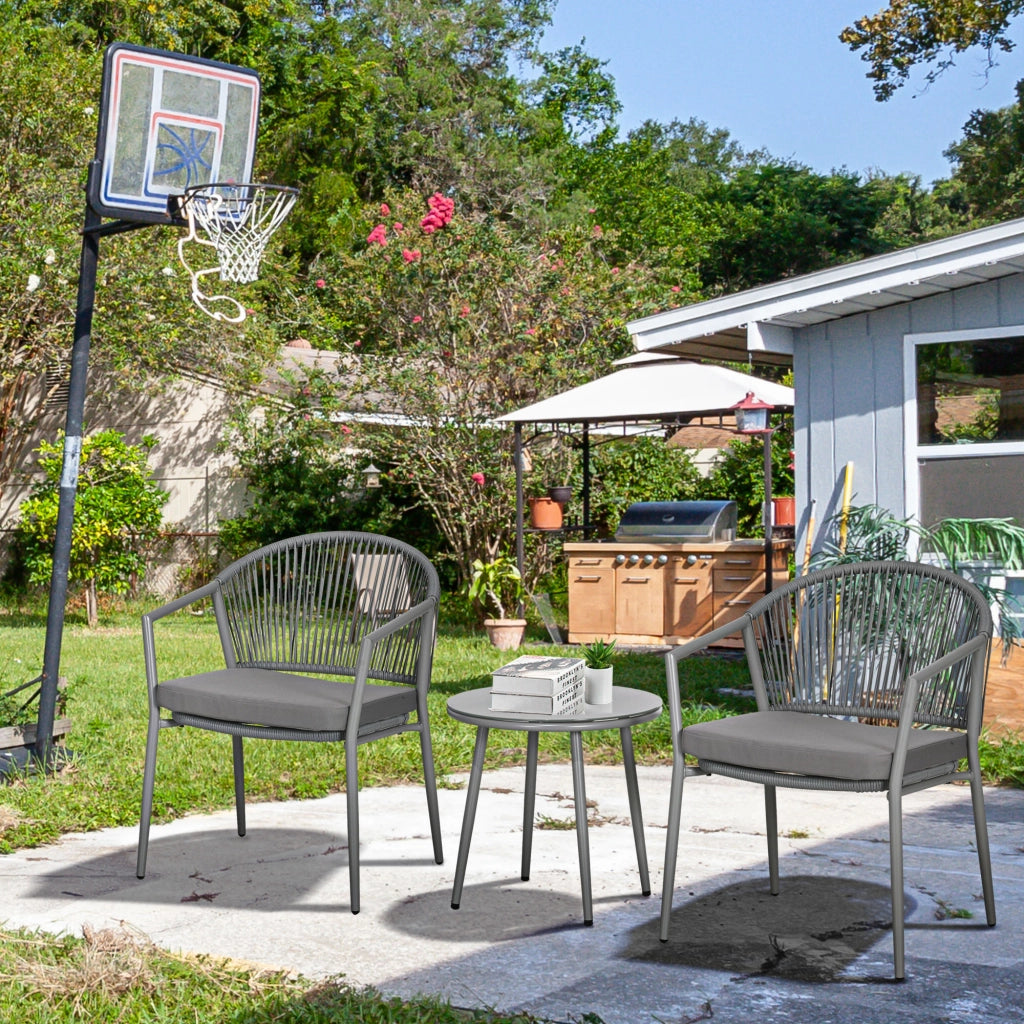 Set Giardino 2 Sedie e Tavolino con Vetro ¨C Zephmum ¨C Polyrattan Grigio