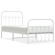 Letto singolo | Letto per adulti | Giroletto con Testiera e Pediera Metallo Bianco 90x190 cm