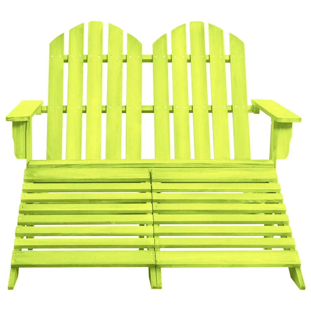 Sedia da Giardino a 2 Posti con Pouf in Legno di Abete Verde 315916