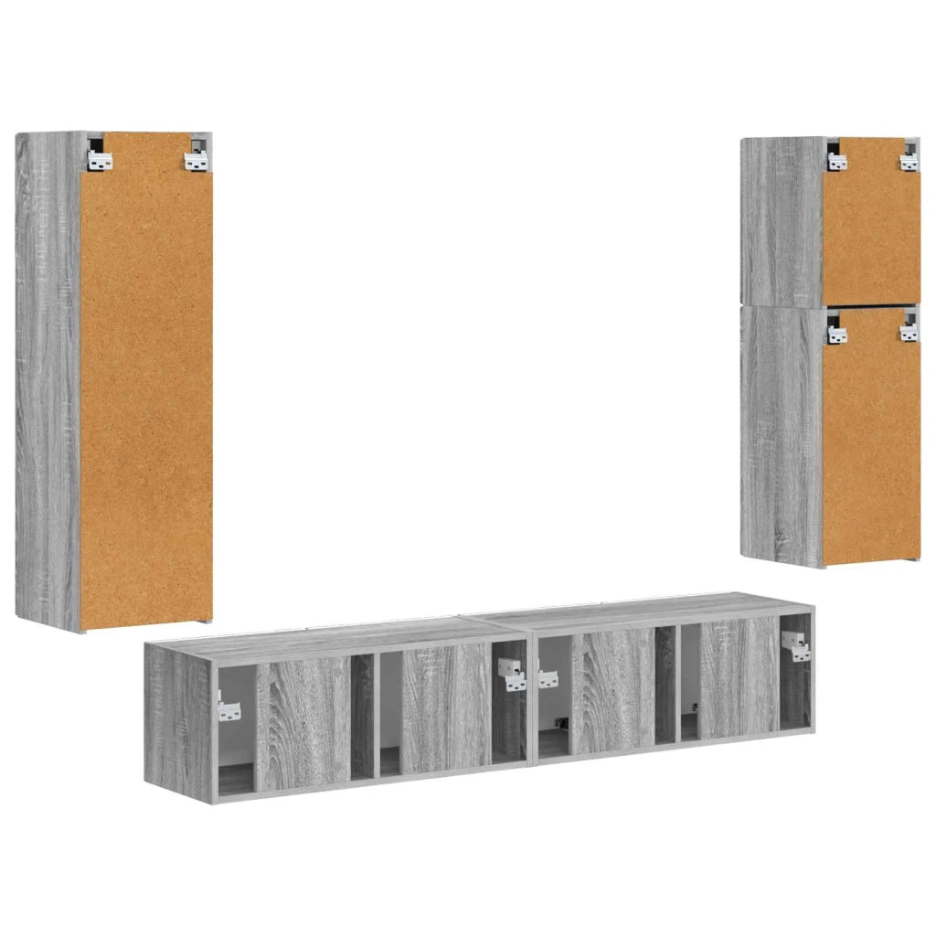 Set mobile TV 4 pz-Credenza per TV Grigio Sonoma Legno multistrato 463879