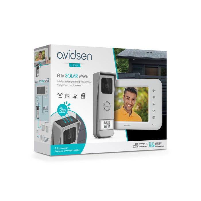 Videocitofono Wireless senza fili , Monofamiliare 7'' Elia Solar Wave con Pannello Solare - Avidsen