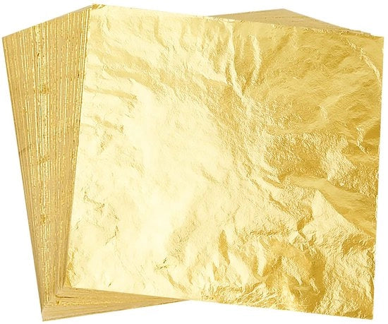 Decorazione a Fiamma Finta 150 Foglie - Foglia d'Oro - Foglia di Metallo - Materiale Decorativo - 14x14 cm - Per Progetti Artistici