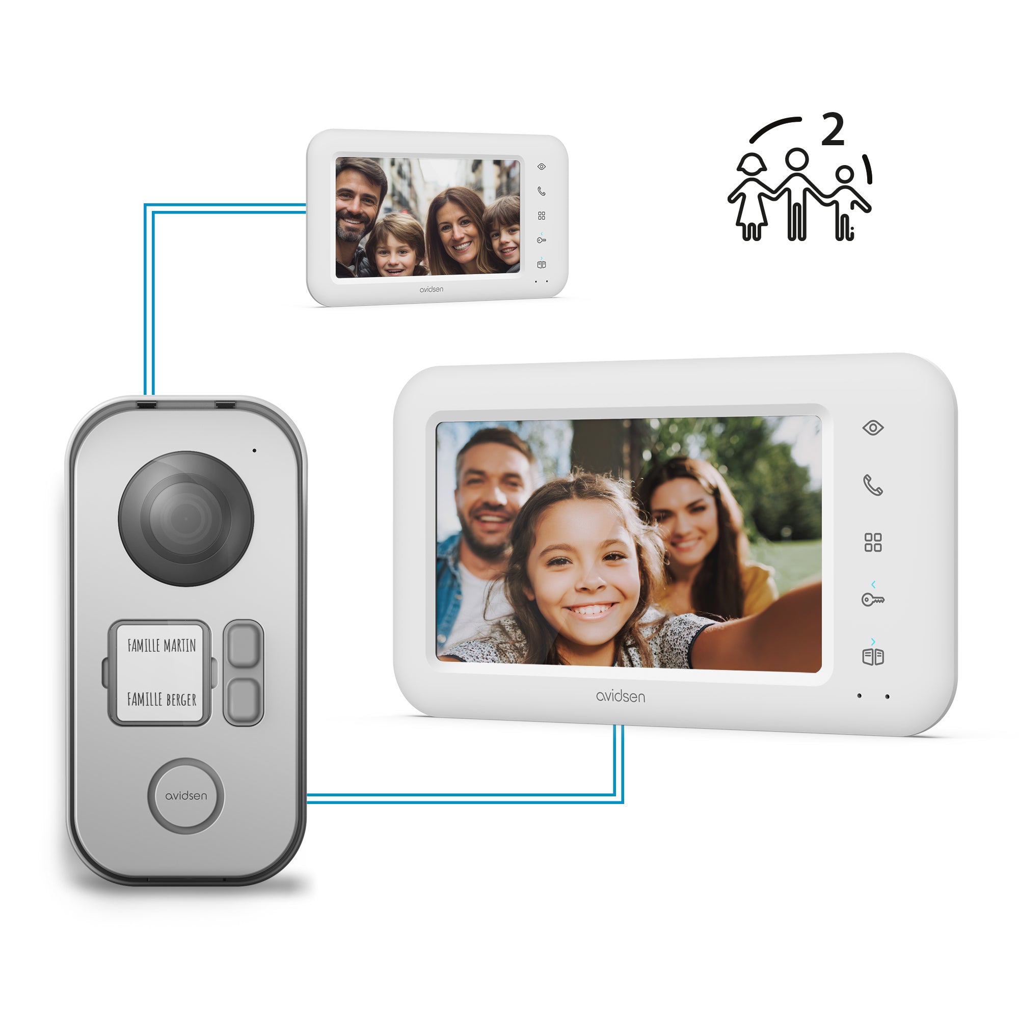 Kit Videocitofono Bifamiliare Elia 2 Famiglie - Monitor 7'' Colori 2 Fili - 112303
