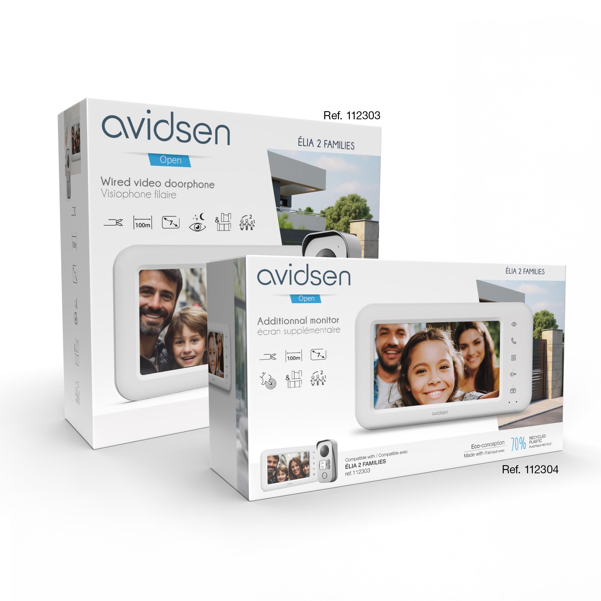 Kit Videocitofono bifamiliare 2 Fili a colori Avidsen 2 Famiglie – 2 monitor 7” + 2 Alimentatori DIN inclusi