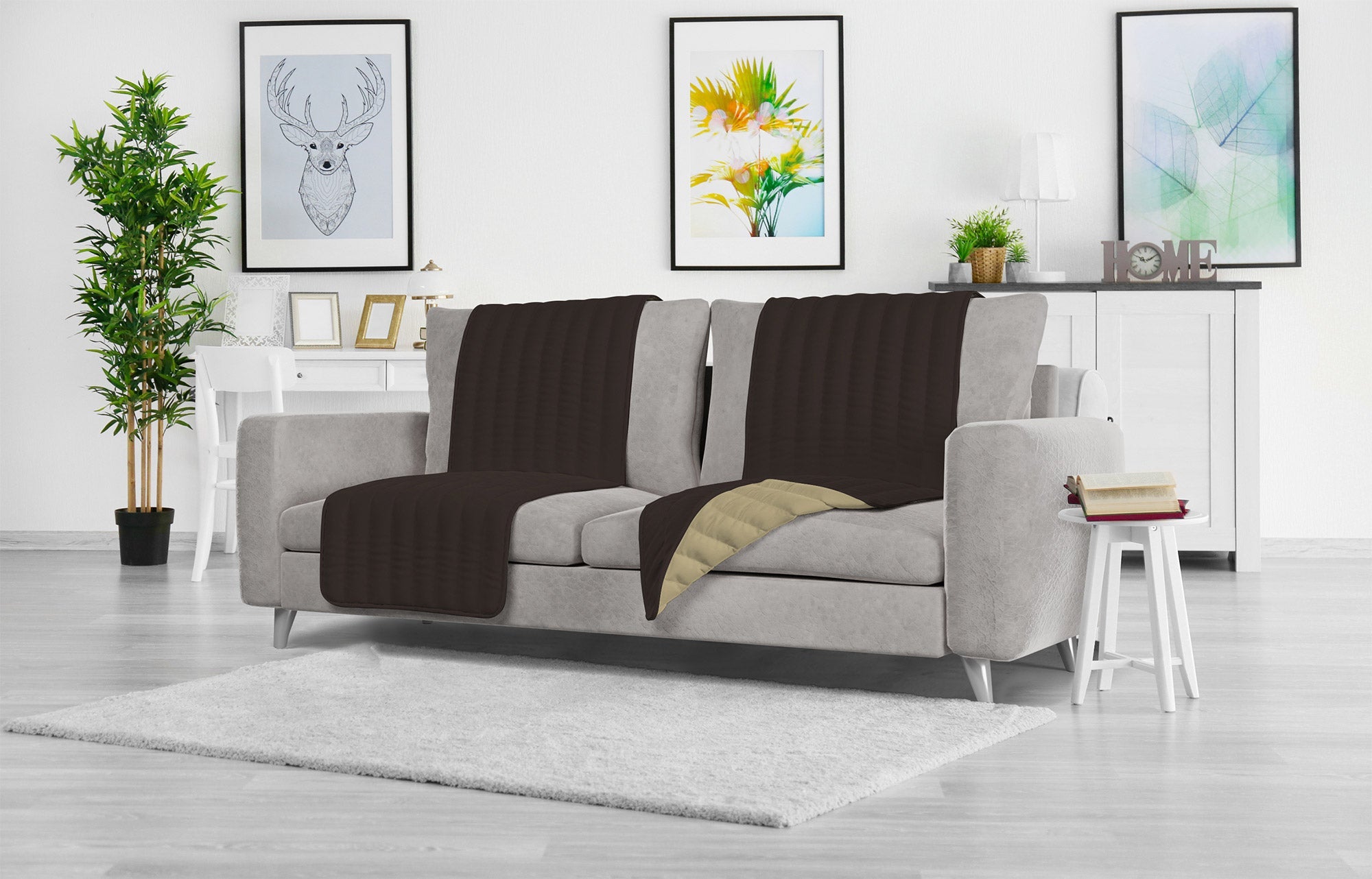 Copriseduta Divano Trapuntato in Microfibra Doubleface Marrone/Panna