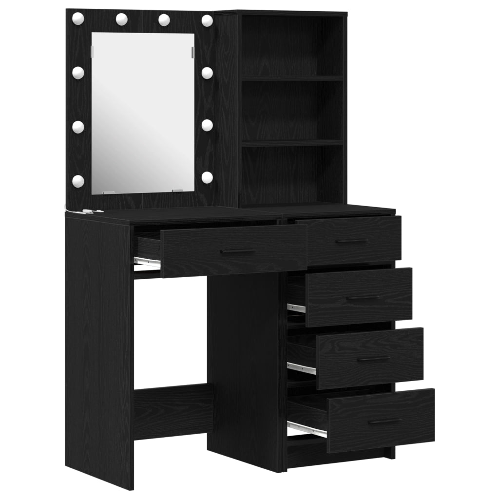 Set di 2 Pezzi di Tavolo da Trucco con LED in Legno Ingienierizzato Nero