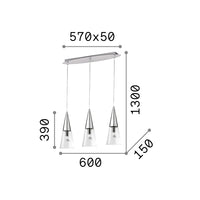 Sospensione Moderna Cono Metallo Cromo 3 Luci E14