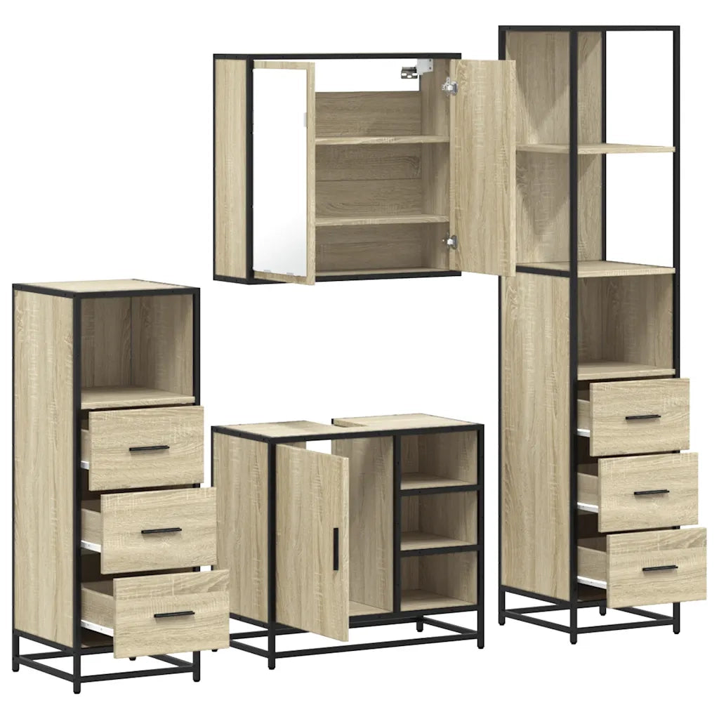 Set Mobili da Bagno 4 pz Rovere Sonoma in Legno Multistrato