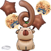 Set di decorazioni per compleanni per bambini con palloncini in tema caffè e grande pallone n. 8 con tema capibara.