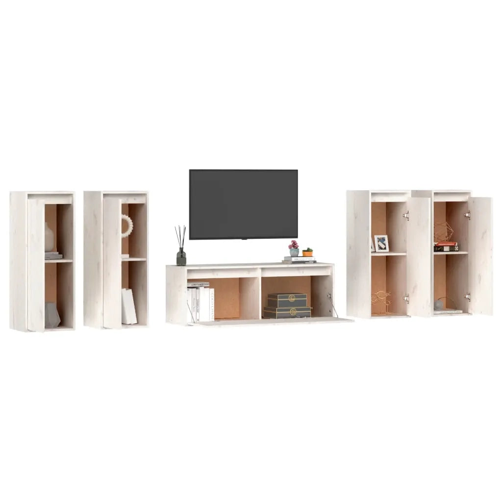Mobili Porta TV 5 pz Bianchi in Legno Massello di Pino 3100215