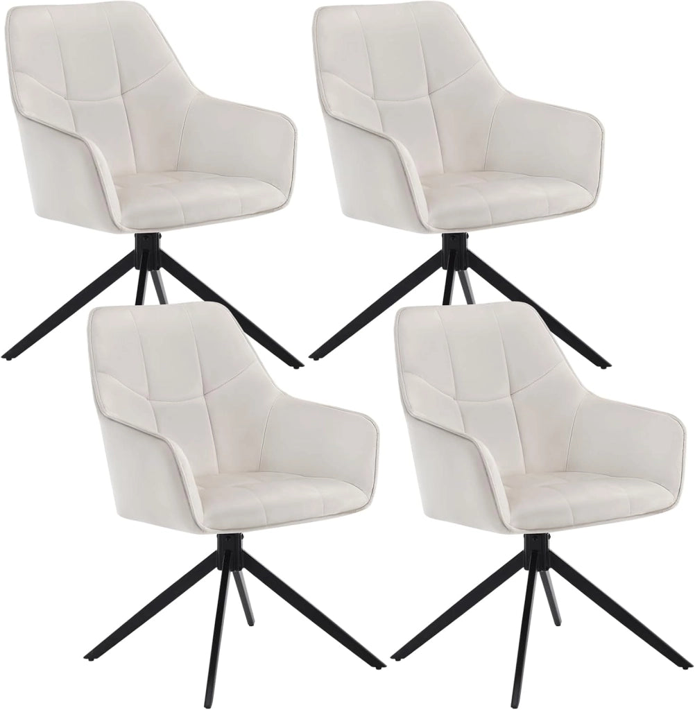 4 Pezzi Sedie da Pranzo con Braccioli, Poltroncina con Gambe in Metallo, Sedia da Cucina con Schienale e Seduta Girevole,per Salotto, Studio, in Velluto, Crema, EZS09cm-4