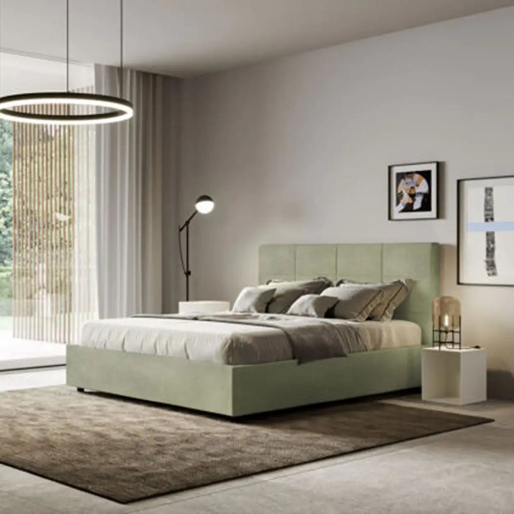Letto matrimoniale contenitore imbottito 160x190 microfibra tè verde Mika