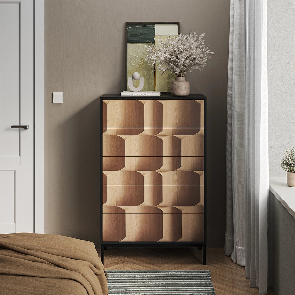 Vicco Cassettiera Nero/quercia 76 x 120 cm con 5 cassetti