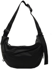 Borsa da spalla in nylon per donne – Borsa a mezzaluna di medie dimensioni – Leggera con chiusura a righello