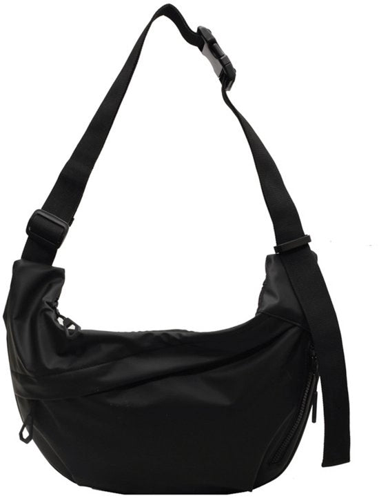 Borsa da spalla in nylon per donne – Borsa a mezzaluna di medie dimensioni – Leggera con chiusura a righello