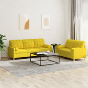 Set di Divani 2 pz con Cuscini Giallo Chiaro in Tessuto