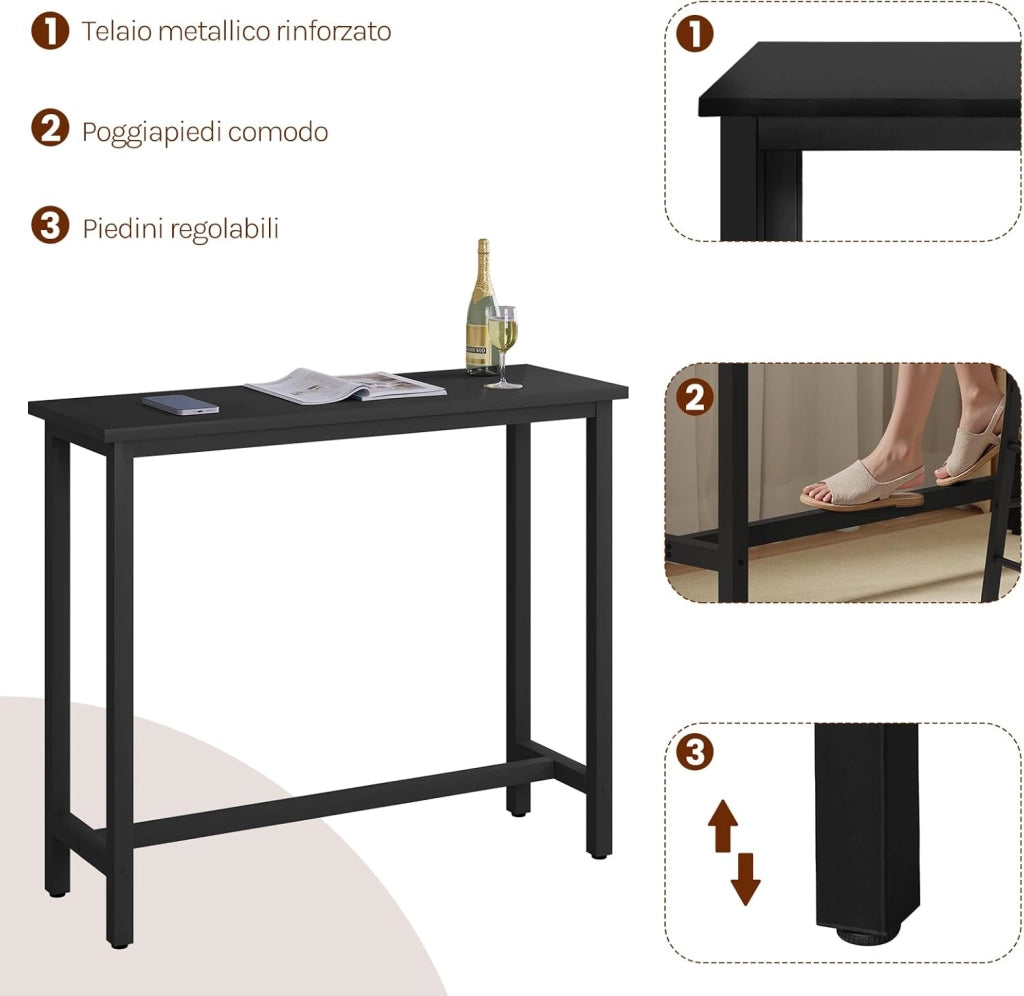 Tavolo da Bar Rettangolare Alto Tavolino Bancone per Cucina in Metallo Legno 120x40x100 cm