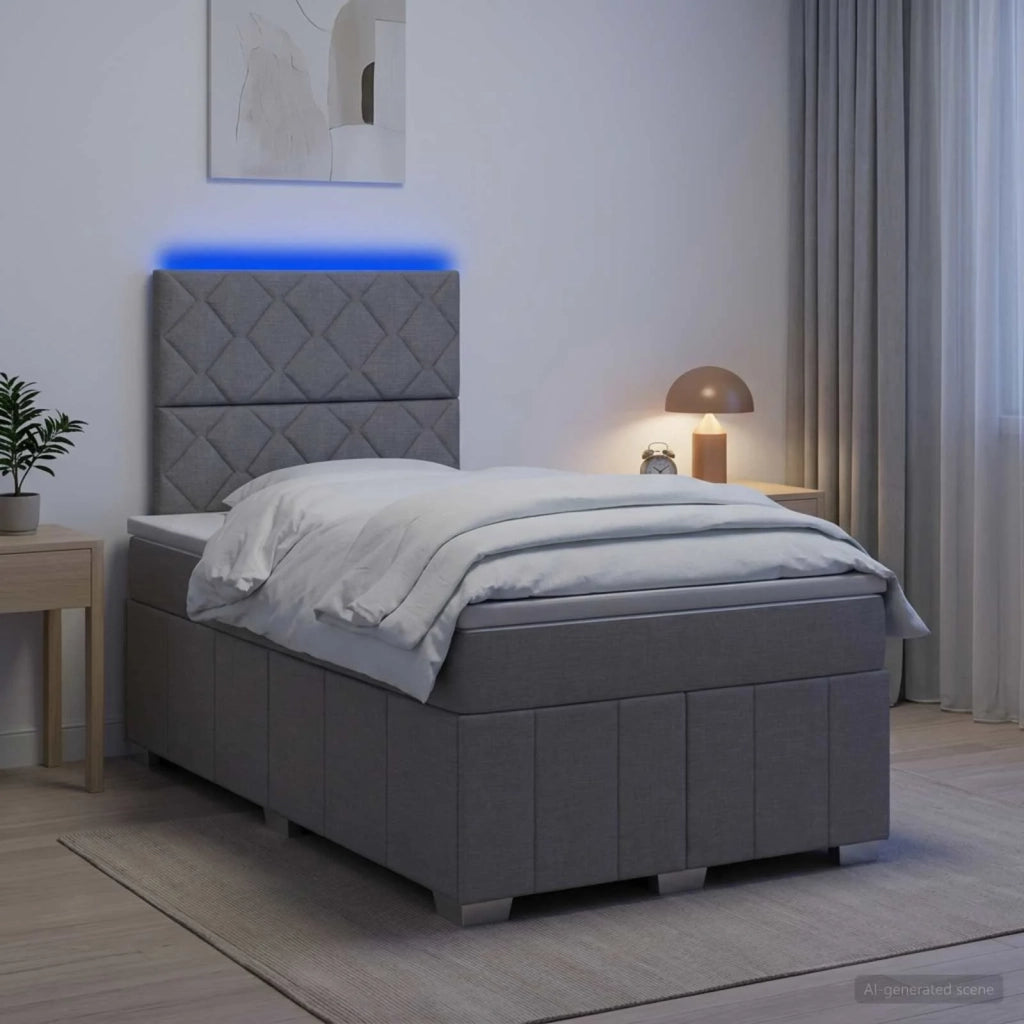 Letto Box Spring LED con Materasso Grigio Chiaro 120 x 190 cm 3455563