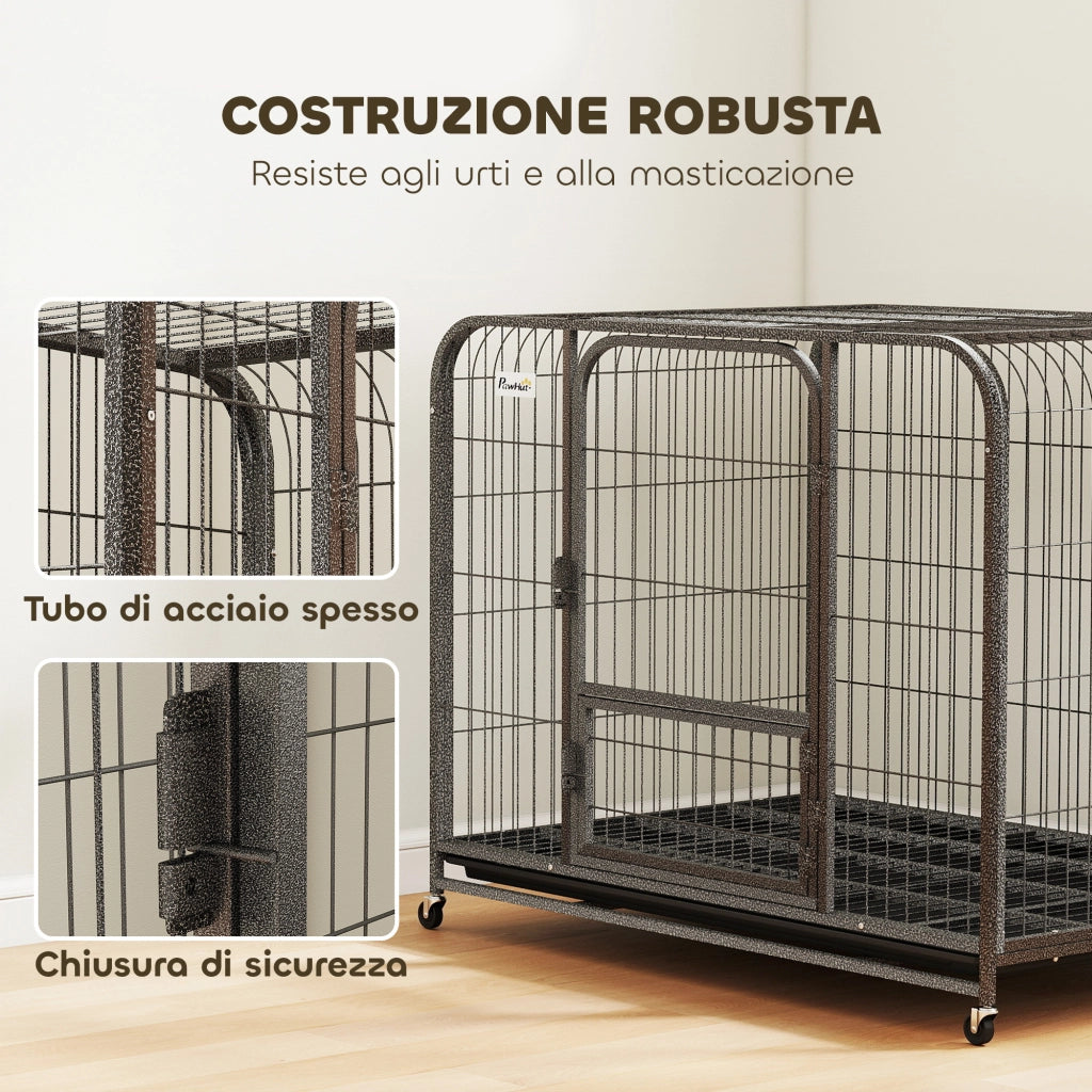 Gabbia per Cani con Ruote ¨C Xylo ¨C Acciaio Nero 3 Porte Vassoio Rimovibile