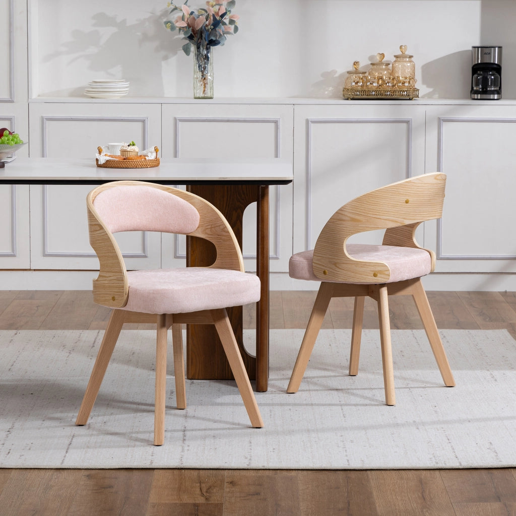 Sedia da pranzo girevole con schienale ergonomico e cuscino imbottito, in lino Rosa