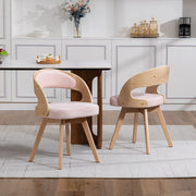 Sedia da pranzo girevole con schienale ergonomico e cuscino imbottito, in lino Rosa