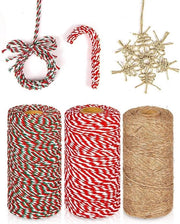 Nastro di Juta per Natale - Tela di Cotone - Rotto Bianco Verde - 984 Piedi - Artigianato DIY per Natale - Crea Fornaci