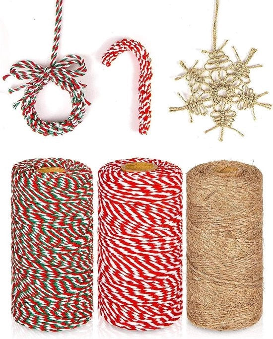 Nastro di Juta per Natale - Tela di Cotone - Rotto Bianco Verde - 984 Piedi - Artigianato DIY per Natale - Crea Fornaci