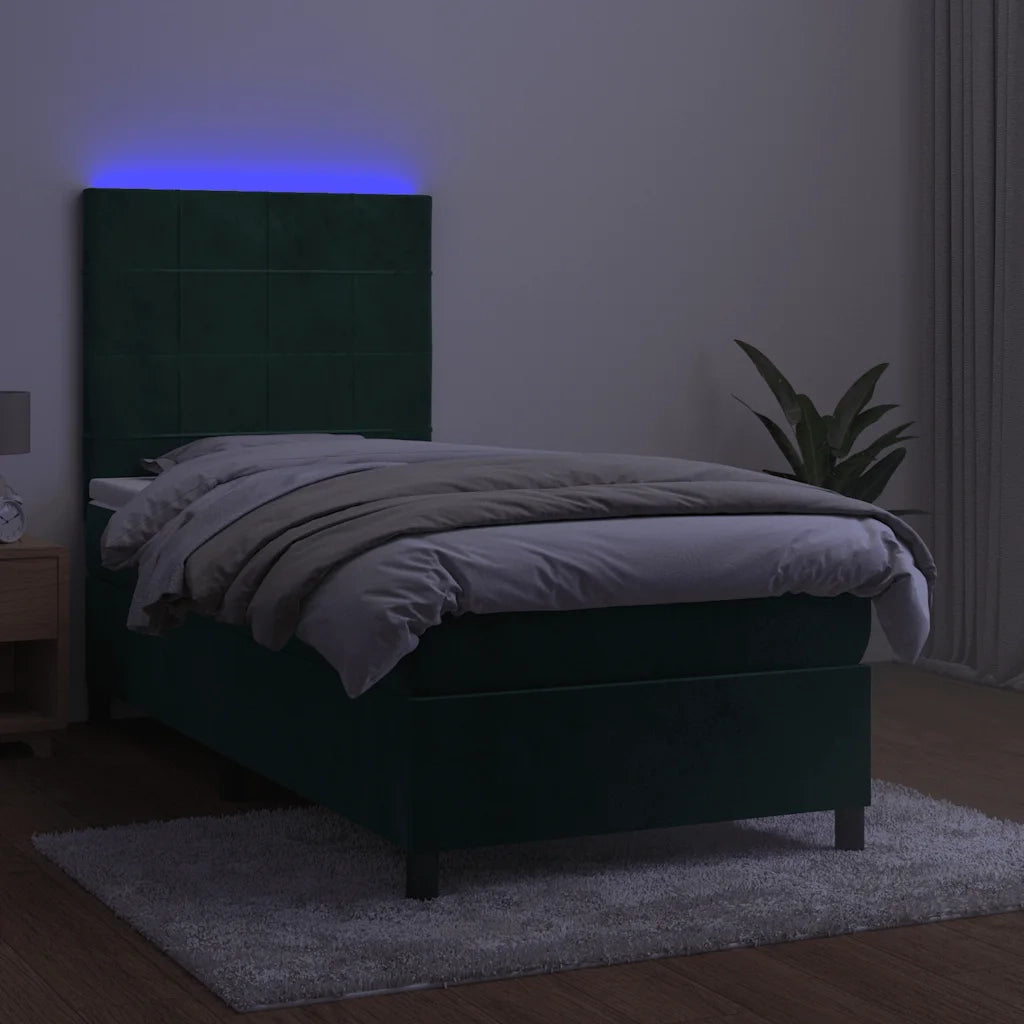 Letto a Molle con Materasso e LED Verde Scuro 90x200cm Velluto 3136104