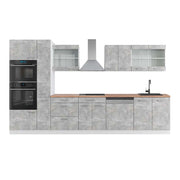 Mobile da cucina R-Line Calcestruzzo/Bianco 350 cm con armadio alto, PL Rovere Vicco