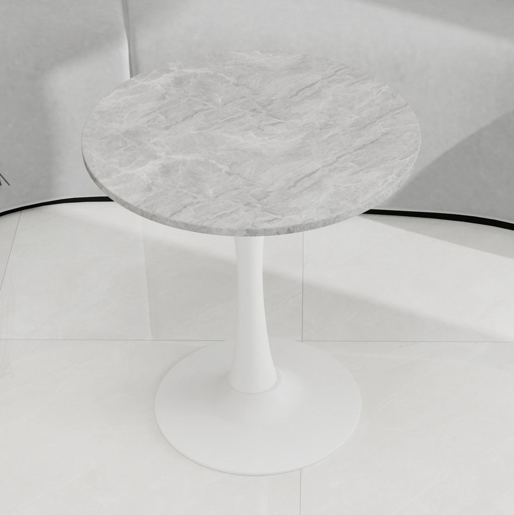 Tavolino rotondo in marmo artificiale grigio e bianco; 77;5 cm