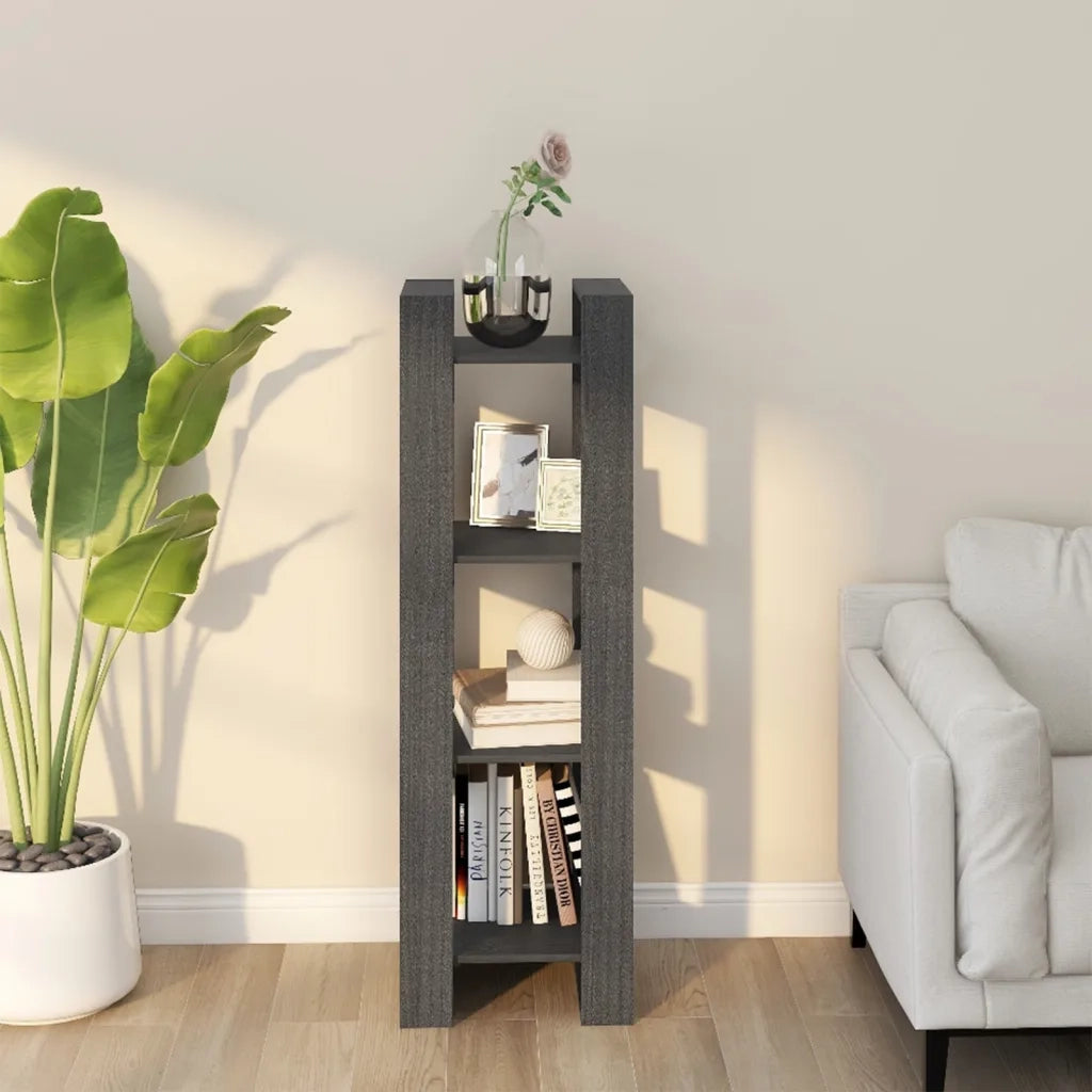 Libreria Divisorio-Scaffale per Libri-Mobile di Stoccaggio Grigio 41x35x125 cm Legno Massello di Pino