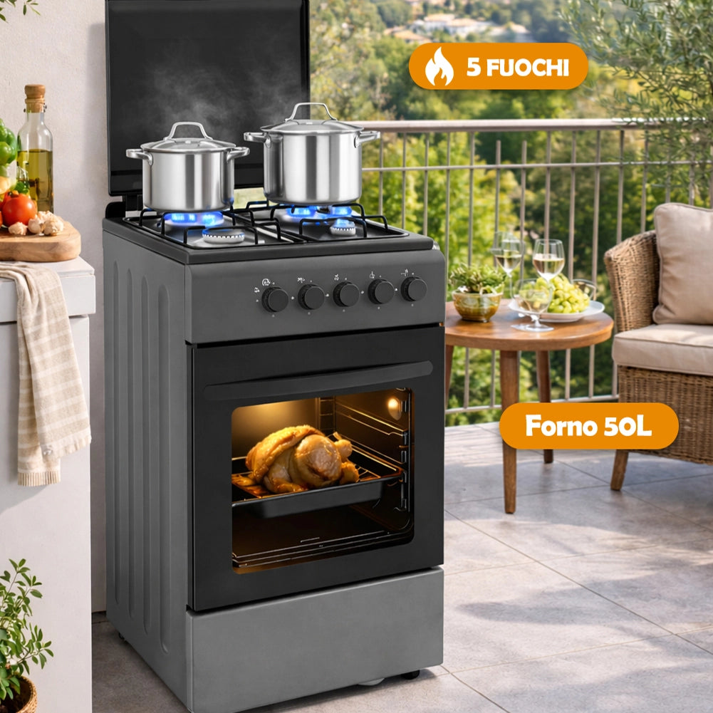 Cucina a Gas Piano Cottura a 4 Fuochi da Esterno Forno Cucinino Grigio 86x50cm
