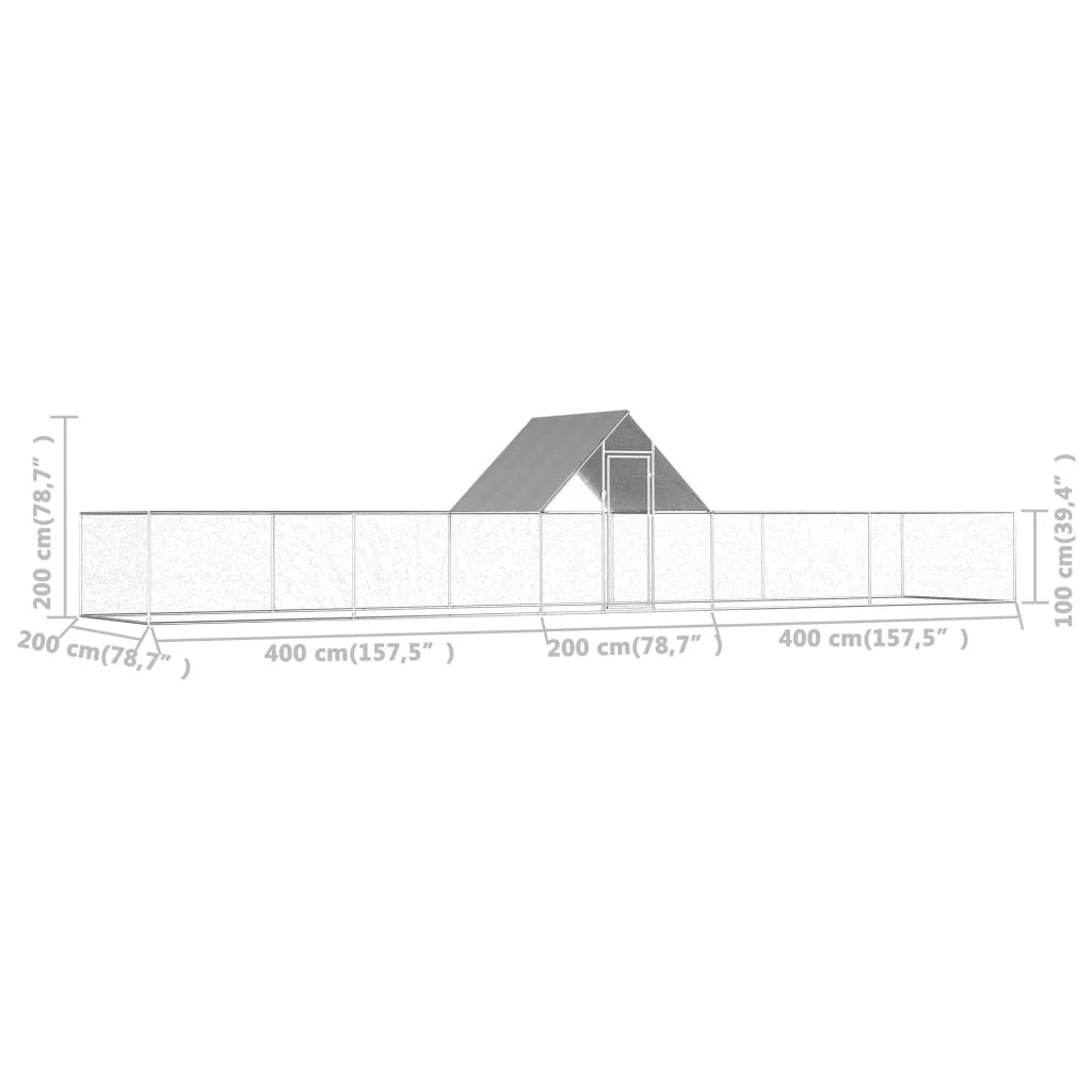 Pollaio 10 x 2 x 2 m con tetto impermeabile acciaio zincato 02_0001710