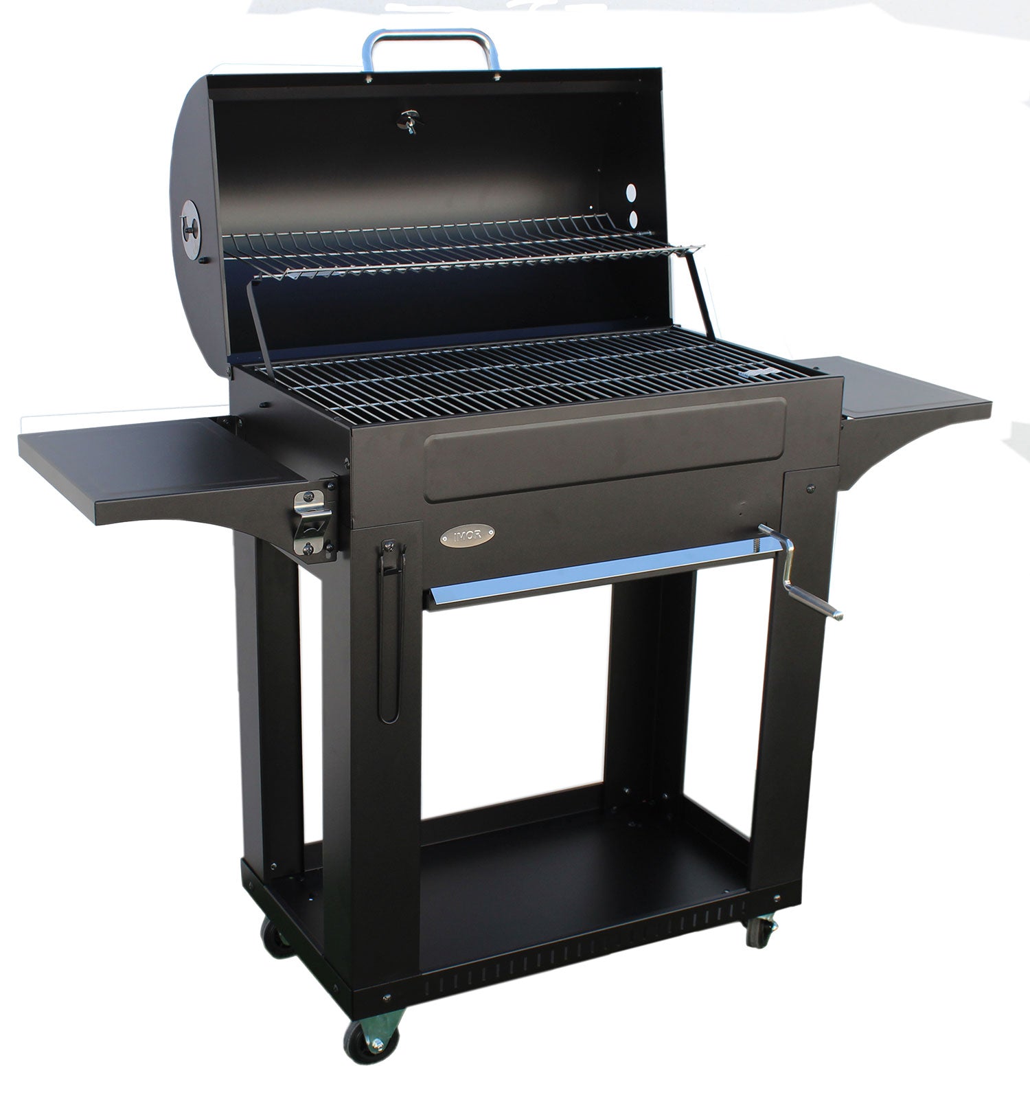 Barbecue a Carbone 140x44x120 cm con 3 Griglie e Coperchio in Acciaio Milano Nero