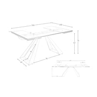 Tavolo da pranzo rettangolare allungabile in vetro temperato e acciaio grigio tortora