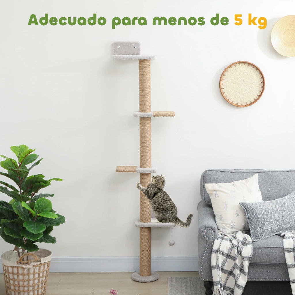 Rascatore per Gatti 5 Livelli con Palla ¨C Zephmum ¨C Grigio 48x21x180 cm