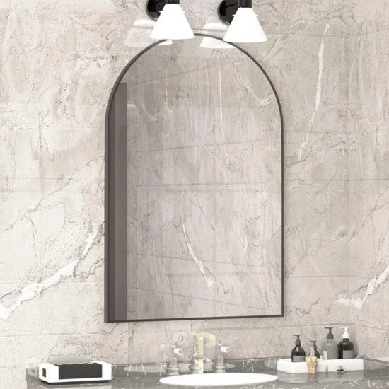 Specchio da parete - 50 x 75 cm - Nero - Specchio curvo per la stanza da bagno - Grande specchio per trucco con struttura metallica
