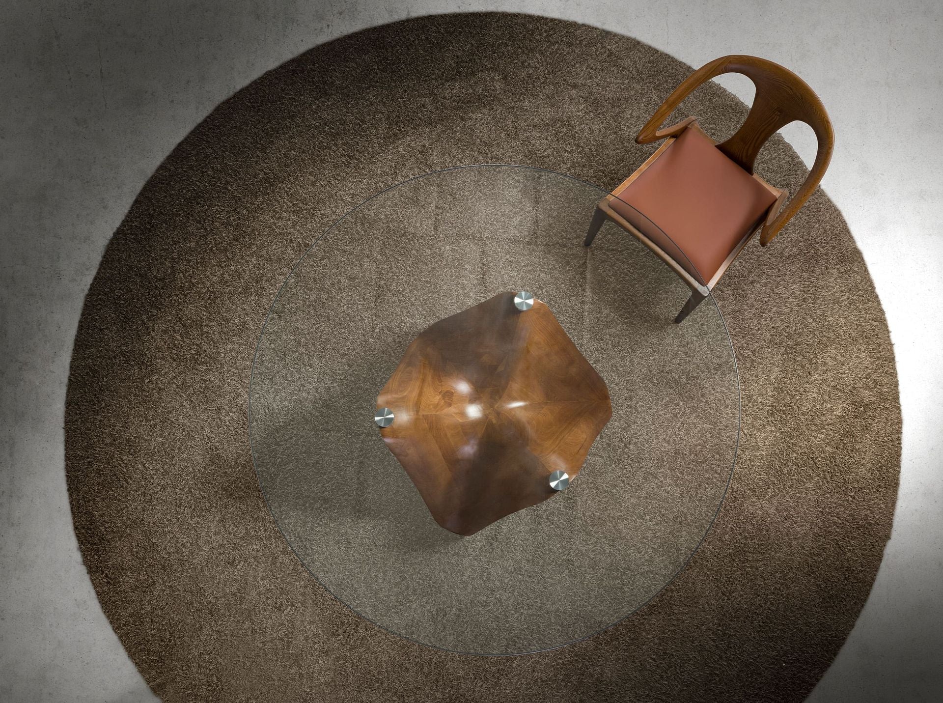 Tavolo da pranzo rotonda vetro temperato e noce