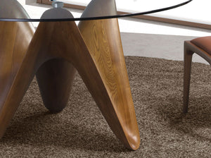 Tavolo da pranzo rotonda vetro temperato e noce