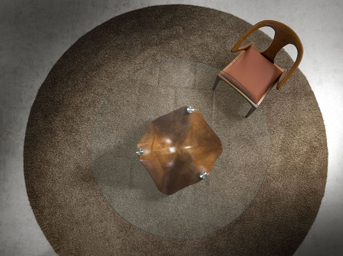 Tavolo da pranzo rotonda vetro temperato e noce