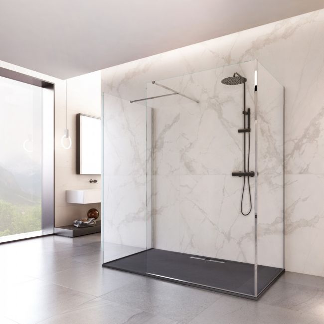 Parete doccia Walk-In in Cristallo 8mm tre lati trasparente - Misura: 100 x 130 x 100 x h195