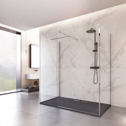 Parete doccia Walk-In in Cristallo 8mm tre lati trasparente - Misura: 90 x 110 x 90 x h195