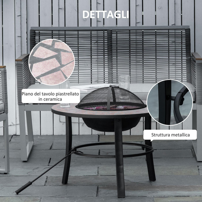 Braciere da Giardino 68x68x45 cm in Metallo e Ceramica