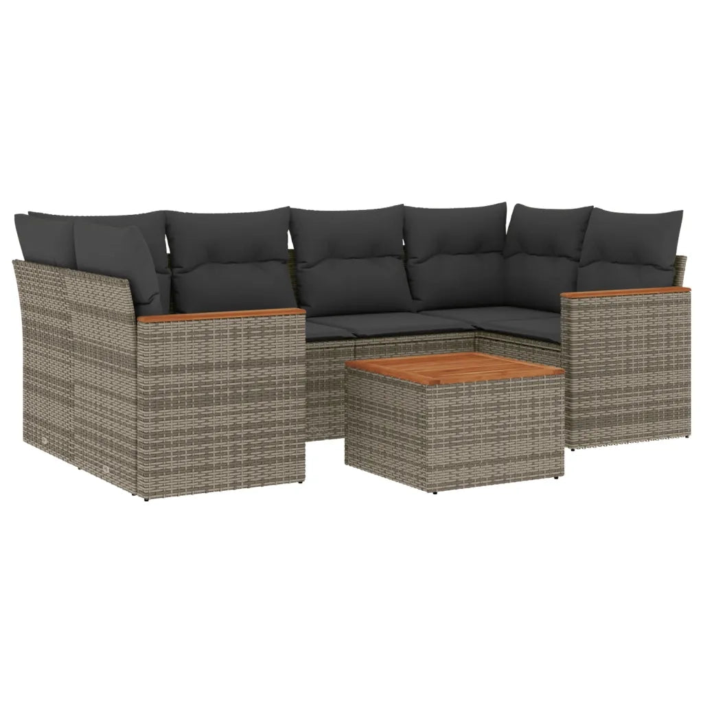 Set Divani da Giardino 7 pz con Cuscini Grigio in Polyrattan