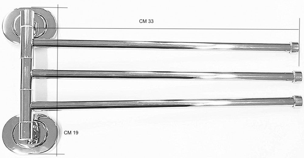 Porta asciugamani a muro tre bracci in acciaio inox cromato
