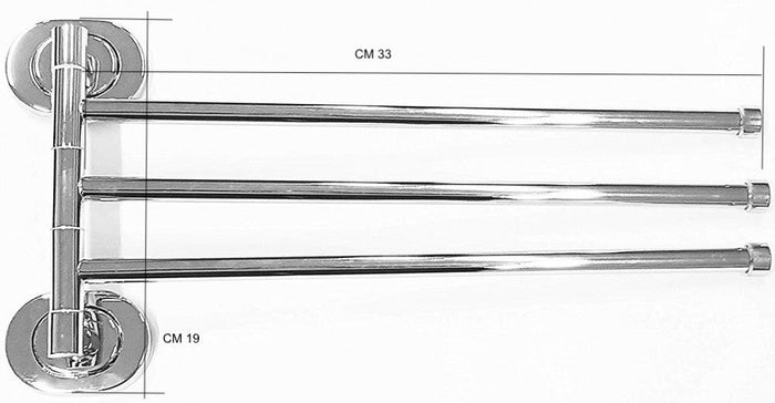 Porta asciugamani a muro tre bracci in acciaio inox cromato