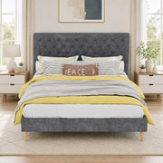 Letto imbottito 140x200 cm grigio con testiera alta e rete a doghe
