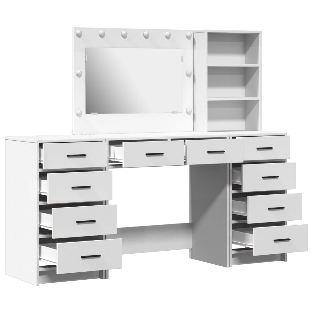 Set da toeletta 3 pezzi  con LED in legno bianco